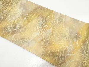流水に草葉・箔散らし模様織り出し　袋帯